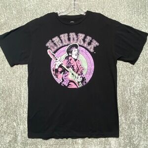 Hendrix Graphic Tee Retro Style Music T-Shirt‎ Short Sleeve Black XL